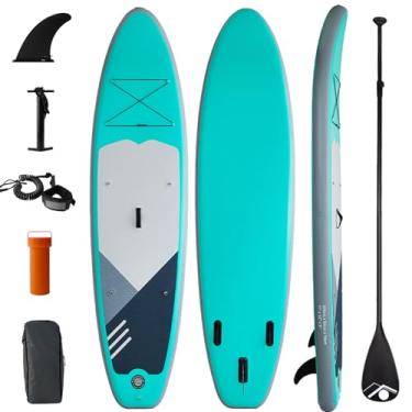 Imagem de Prancha de Stand Up Paddle inflável com acessórios para SUP Paddle, prancha de Stand Up Paddle ultraleve, design de três nadadeiras, com remo, nadadeiras, bomba, tira de tornozelo, mochila