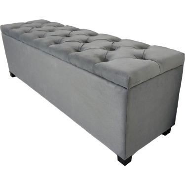 Imagem de Puf Baú Estofado Em Capitonê Queen 160x40x45cm Cor Cinza - Estrutura em mdf e Tecido em...