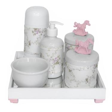 Imagem de Kit Higiene Bebê Porcelanas Térmica Bandeja Cavalinho Rosa