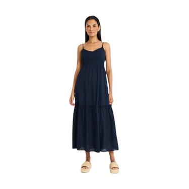 Imagem de The Good Journey Vestidos femininos maxi cintura império com decote em coração e alças finas para o verão, Blazer azul-marinho, G