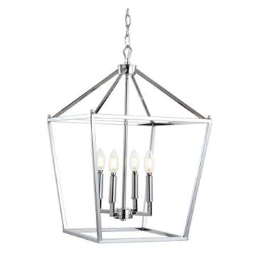 Imagem de JONATHAN Y JYL7437C Lanterna Pagoda Ajustável Metal LED Pingente Clássico Tradicional Sala de Jantar Sala de Estar Cozinha Hall de Entrada, 40 cm, Cromo