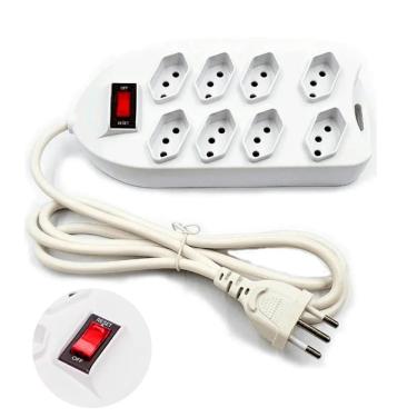 Imagem de Régua Energia 8 Tomadas 110/220V Bivolt Cabo 2 Metros Branco