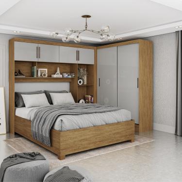 Imagem de Quarto Modulado Casal 6 Portas com Cama Belém Carioca Móveis - Cinamomo/Off White
