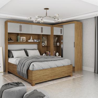 Imagem de Quarto Modulado Casal com Espelho e Cama 6 Portas Belém Plus Carioca Móveis - Cinamomo/Off White