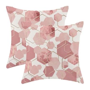 Imagem de Sorktse Capas de almofada geométricas ouro rosa 45,7 x 45,7 cm, moderno, abstrato, conjunto de 2 fronhas artísticas, decoração de casa para sala de estar, quarto, almofada quadrada de linho
