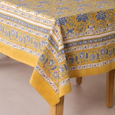 Imagem de DecorAvenue Toalha de mesa de algodão estampada à mão – design floral elegante e tradicional, 100% algodão, macia e durável, perfeita para jantar, cozinha e decoração ao ar livre (retângulo de 6