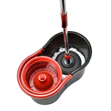 Imagem de Mop Desaguador AutomáTico GiratóRio 360° Cabo AçO Inox Cesto AçO Inox Com Balde(Plástico Preta)