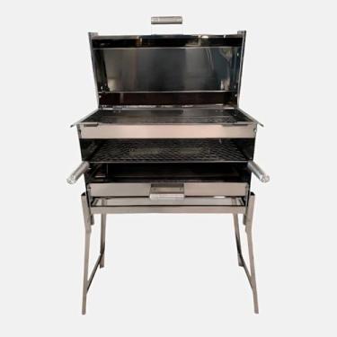 Imagem de Churrasqueira a Carvão Grelha e a Bafo Portátil 4 em 1-100% Aço Inox Reforçado - Grande 63 x 31,5cm