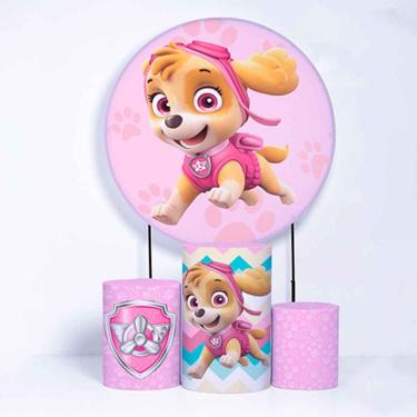 Imagem de Kit Painel de Festa Redondo de 1,80m e Trio de Cilindros Skye - Fera Print