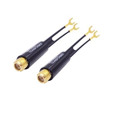 Imagem de Fancasee Pacote com 2, adaptador conversor de transformador correspondente UHF/VHF/FM de 75 Ohm a 300 Ohm banhado a ouro com conector coaxial fêmea tipo F para antena de TV via satélite FM AM