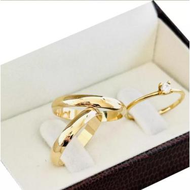 Imagem de Alianças Abaulada Tradicional 3mm Ouro 18k + Anel Solitário - Sheju Jo