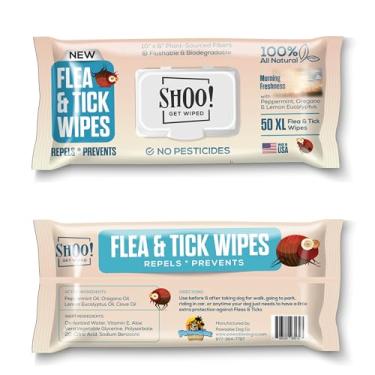 Imagem de Toalhetes de pulgas e carrapatos para cães | Proteção conveniente e fácil em movimento | À base de plantas, óleos naturais, sem produtos químicos | Repele e previne | 50 lenços XL | (Frescura da manhã