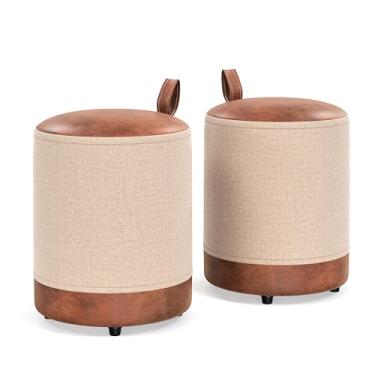 Imagem de Conjunto 2 Unidades Puff Bege Banqueta Redondo Para Quarto ou Sala Puf Assento Decorativo - Euro