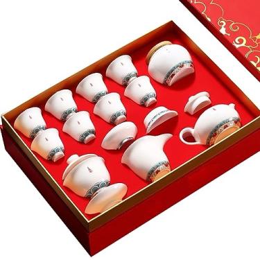 Imagem de Conjunto de chá, conjunto de chá chinês, conjuntos de chá para adultos, conjunto de chá Kung Fu de porcelana branca jade sementes, caixa de combinação de panela lateral para lavagem de chá