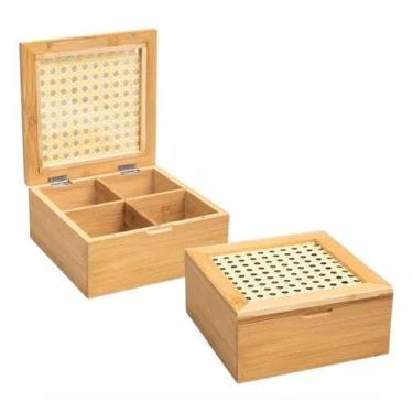 Imagem de Caixa organizadora c/ 4 nichos - bambu e palhinha - Mimô Store