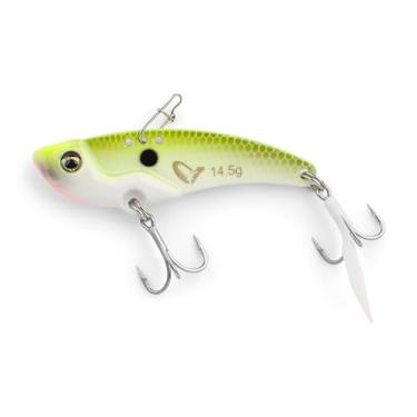 Imagem de Savage Gear VIB Blade Isca de pesca de 5,7 cm, branco verde-limão, lâmina fina de fundição longa, ideal para Walleye, boca pequena, poleiro e truta, 3 pontos de fixação de isca para vibração ajustável