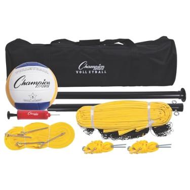 Imagem de Champion Sports Conjunto de vôlei externo CG204: Conjunto completo de esportes de equipe portátil com rede, varas, bola e acessórios