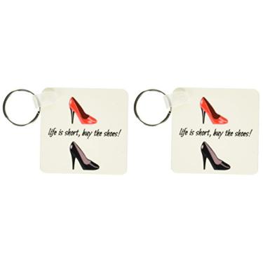 Imagem de 3dRose Life is short compre os sapatos, imagem de sapatos, letras pretas - chaveiros, 5,7 x 11,4 cm, conjunto de 2 (kc_172388_1)