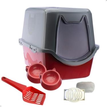 Imagem de Caixa Areia Fechada Banheiro Toalete Sanitário Gato Antiodor(Vermelha)