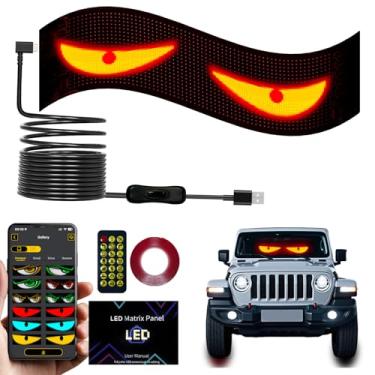 Imagem de Qasim Luz de olhos de diabo para carros, lâmpada de olho colorida, tela macia, olhos de exibição de LED para janela de carro, placa de LED flexível para carro, 1 peça/3,94 x 13,78 polegadas