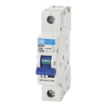 Imagem de Disjuntor termomagnetico mini mdw-c 16a unipolar - cod. 10076413 - WEG