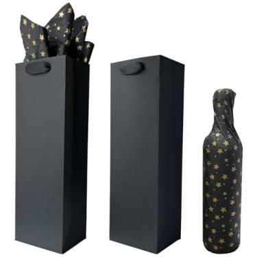 Imagem de HANSWARE Pacote com 2 sacos de presente de vinho preto com alças para garrafas, presentes, saco de vinho de papel para dia dos namorados, casamento, Páscoa, Natal, chá de bebê, festa de aniversário