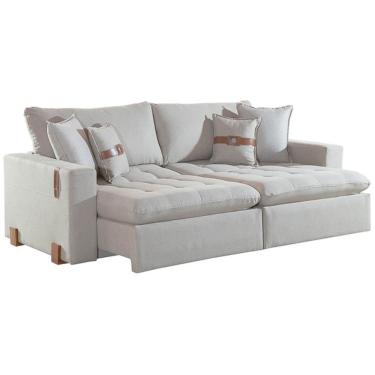 Imagem de Sofá Cama Zeus 220cm 4 Lugares Retrátil e Reclinável Tecido Linho Innove Cor Gelo