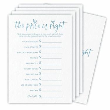 Imagem de The Price is Right Conjunto de jogo para chá de bebê - Minimalismo branco e azul - 30 cartas de jogo estilo preenchimento dupla face para revelação de gênero, anúncio de bebê, lembrancinha de festa e
