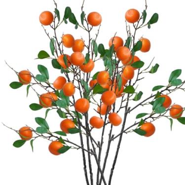 Imagem de Frutas artificiais realistas para decoração, design laranja realista, ramos dobráveis de 80 cm, 6 peças, adereços de foto perfeitos para fotografia e decoração de mesa