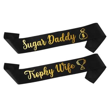 Imagem de Brosash Sugar Daddy E Trophy Wife - Conjunto De Faixas Engraçadas Para Festa Casamento, Noiva, Noivo, Despedida Solteira, Melhores Presentes, Decorações Chá Panela, Lembrancinhas Noivado Acessórios