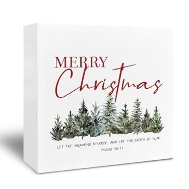 Imagem de Kneaotoaji Placa De Madeira Feliz Natal - Presentes Inspiradores, Decoração Com Versículos Bíblicos, Para Casa, Decorativa Cristã, 5X5", Salmos 96-11