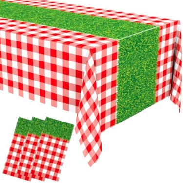 Imagem de Remagr Toalha de mesa de 3 peças do País das Maravilhas 277 x 137 cm, toalhas de mesa de plástico xadrez xadrez descartáveis, capas de mesa de chá para festas de princesa para acampamento, piquenique