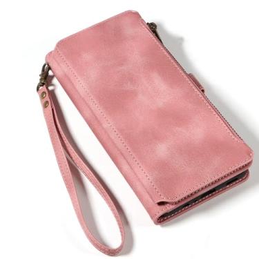 Imagem de LYJSMGZ Capa de couro para Samsung Galaxy S25 Edge, capa flip carteira com zíper com alça de pulso capa de proteção contra quedas fecho magnético capa macia, rosa, borda S25
