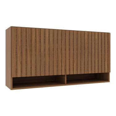 Imagem de Armário Aéreo Monza 120cm 1 Porta Basculante Ripado Freijó Com Nichos - Indékes Freijó