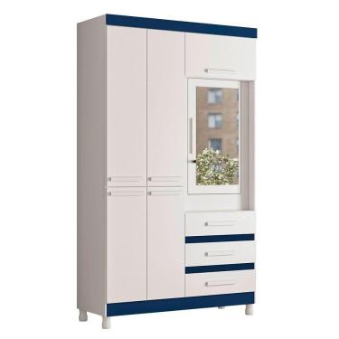 Imagem de Guarda Roupa Fusion Solteiro 4 Portas Com Espelho Albatroz Quadriflex-branco, Azul, Rosa, Titanium