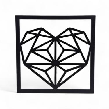 Imagem de Placa Decorativa Coração Diamante em Mdf Cor Preto 19 cm