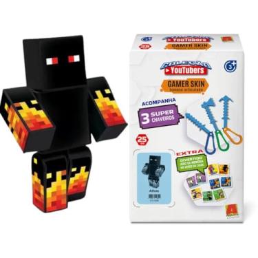 Imagem de Kit Boneco Athos com Chaveiros Minecraft 25 cm Streamers Gamer Coleção Youtubers