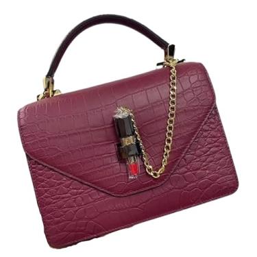 Imagem de Bolsa feminina de couro de crocodilo genuíno chique pequena bolsa feminina de couro jacaré verdadeiro bolsa de ombro única, Roxa, 21cm(Width) x 15cm(Height) x 8.5cm(Deep)