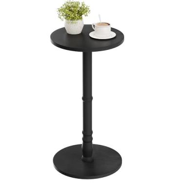 Imagem de Homleke Mesa lateral redonda, coluna de madeira 100% de borracha maciça, mesa de bebida pequena para espaços pequenos, base resistente, montagem fácil, mesa de canto moderna para sala de estar, quarto