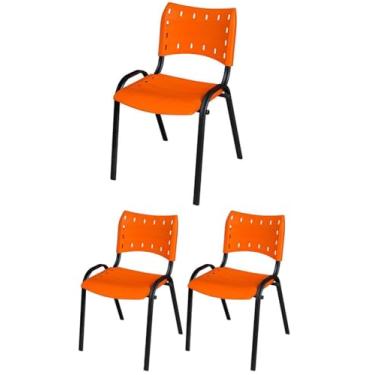 Imagem de Kit 3 Cadeiras Iso Base Preto, Escola, Escritório, Igreja- Laranja