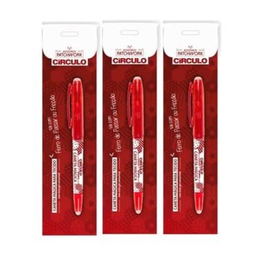 Imagem de Kit Com 3 Caneta Mágica Fantasminha Circulo Apaga com Ferro Ideal para Patchwork Costura e Artesanato Ferramenta Essencial para Quem Trabalha com Patchwork Costura Bordado Artesanato (10 - Vermelho)