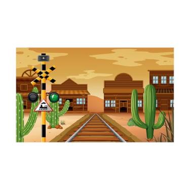Imagem de ZZBYSM Tema ferroviário ocidental 150 x 90 cm, cenário de travessia de trem do deserto, faixa de fundo de festa BY367
