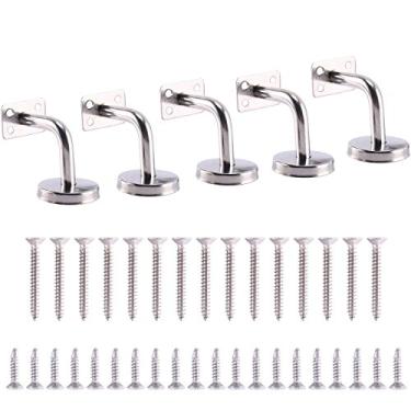 Imagem de Suportes para corrimão de escada de aço inoxidável Homend com tampa de flange de base para trilhos superiores redondos de madeira ou metal, acabamento acetinado, pacote com 5 (para tubos quadrados)