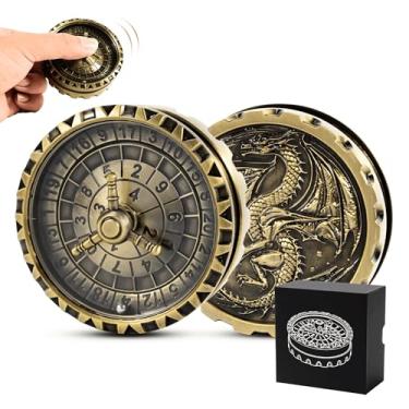 Imagem de Froggod Roulette Dice Spinner – 1pc Metal DND Spinner with 3D Relief | Mechanical DND Dice with Gorgeous Gift Box for Rolling Game(D20 Ancient Gold)