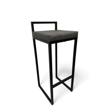 Imagem de Banqueta Quadro Com Encosto Estofada Metalon Preto Cinza - 75cm - Casa