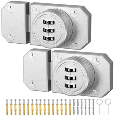 Imagem de Fechadura de armário com combinação, fechadura de porta de armário com senha de 3 dígitos, fechadura mecânica de liga de zinco com parafusos para porta unidirecional, armário, porta de celeiro,