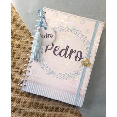 Imagem de Caderneta de Saúde Infantil Personalizada, Tema Clean Azul, Capa Holográfica, A5, com Chaveiro e Pingente