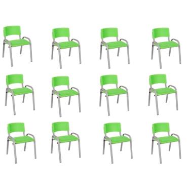 Imagem de Kit 12 Cadeiras Infantil Iso, Escola, Base Cinza- Verde Claro