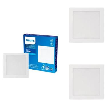 Imagem de 3 Luminária Led Plafon 6w Embutir Philips 6500k Biv. 400lm