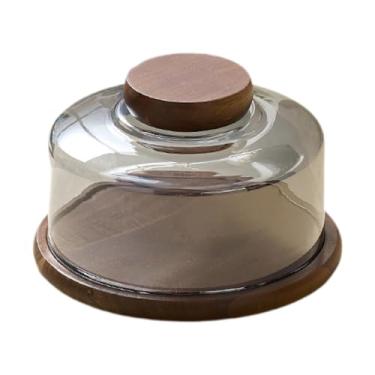 Imagem de DimyFew Suporte para bolo com tampa em forma de cúpula, suporte para decoração, prato de madeira para e presentes de confeitaria, Cinza